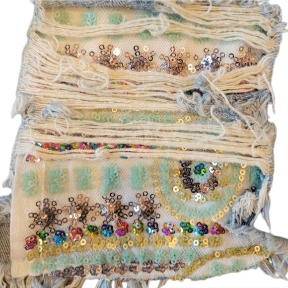 NWOT Hayden Los Angeles Distressed Denim Cutoffs with Sequined Pockets S - Picture 6 of 11